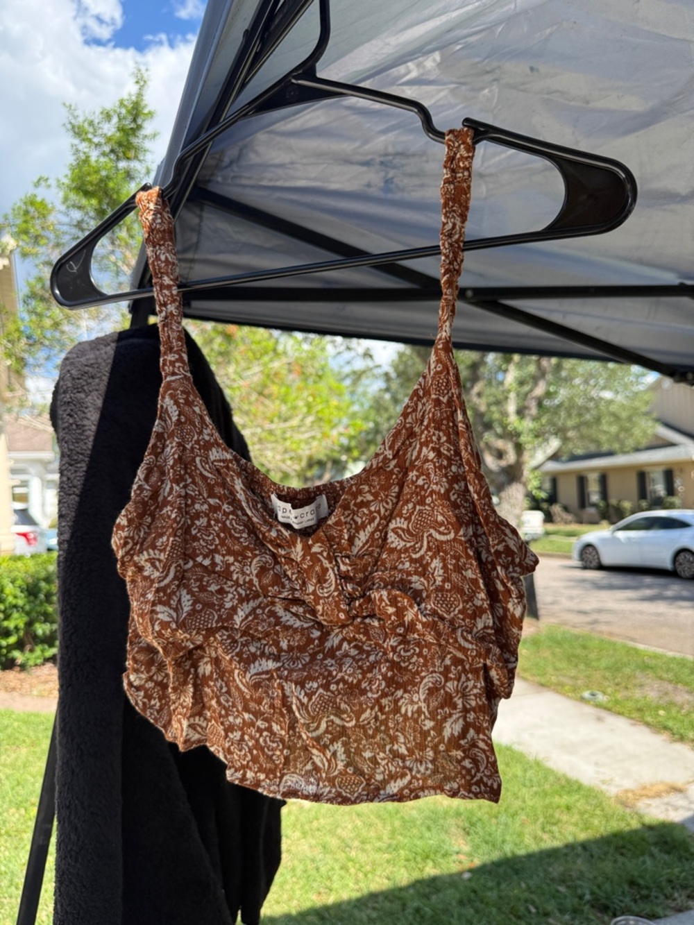 BDG Brown Paisley Tie-Front Cropped Cami